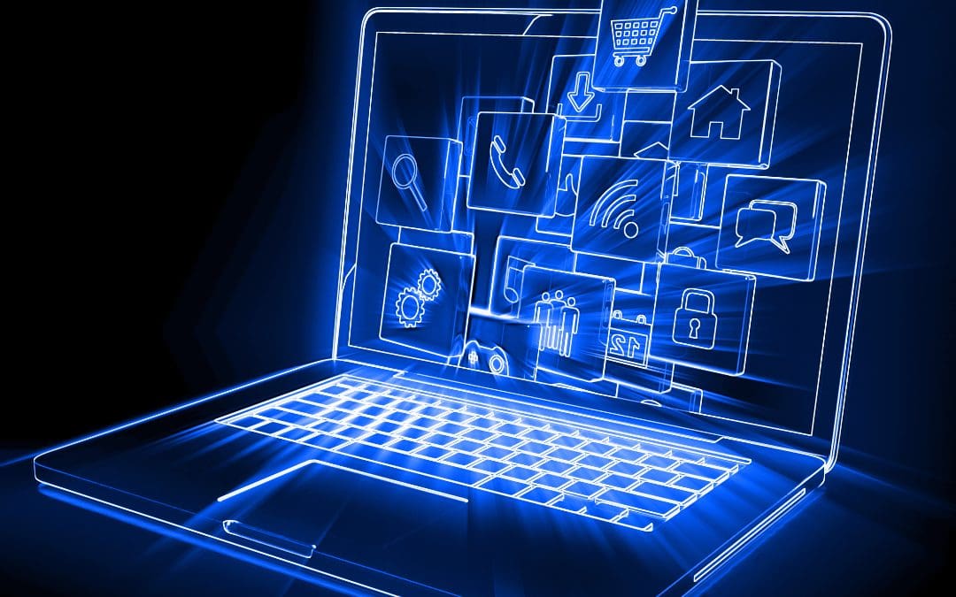 A laptop with lots of apps indicating the complexity of onboarding and configuration in multi-vendor environments.